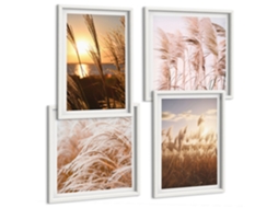 Conjunto De Pinturas Grama, Natureza Colorida Moldura Branca Quadros Para A Sala De Estar Espelharte (conjunto De 4 Imagens)