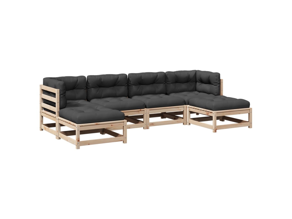 Conjunto 6 de Sofás de Jardim com Almofadões Pinho VIDAXL Maciço