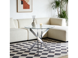 Mesa Vidro Cruz Redonda Cromada Prata 80x80x75cm VELTRIX