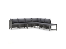 Conjunto 7 lounge de jardim c/ almofadões VIDAXL vime PE cinzento