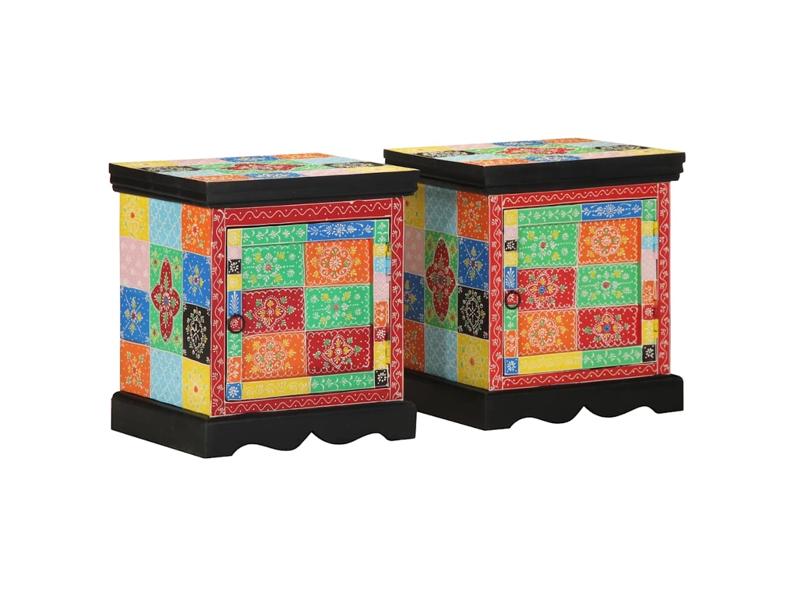 Vidaxl Mesa De Cabeceira 2 Pcs Multicor Madeira De Mangueira Maciça