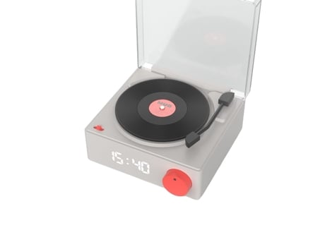 MOBILITY ON BOARD Gira-Discos de Vinil de Aspeto Retro Vs-80 Altifalante Bluetooth de 5 W com Relógio Despertador Cinzento