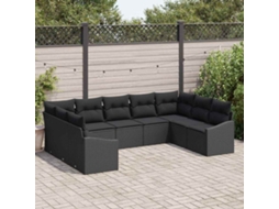 Vidaxl Conjunto De Sofás Com Almofada 9 Pcs Preto Vime Pe