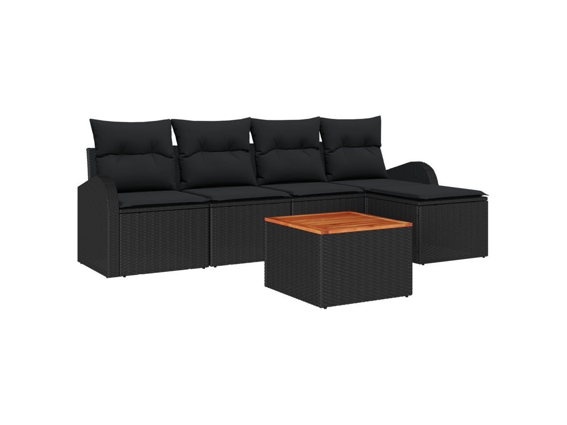 Conjunto 6 Conjunto De Móveis Para Exterior Vidaxl Preto Vime Pe (234 X 117 X 69 Cm)
