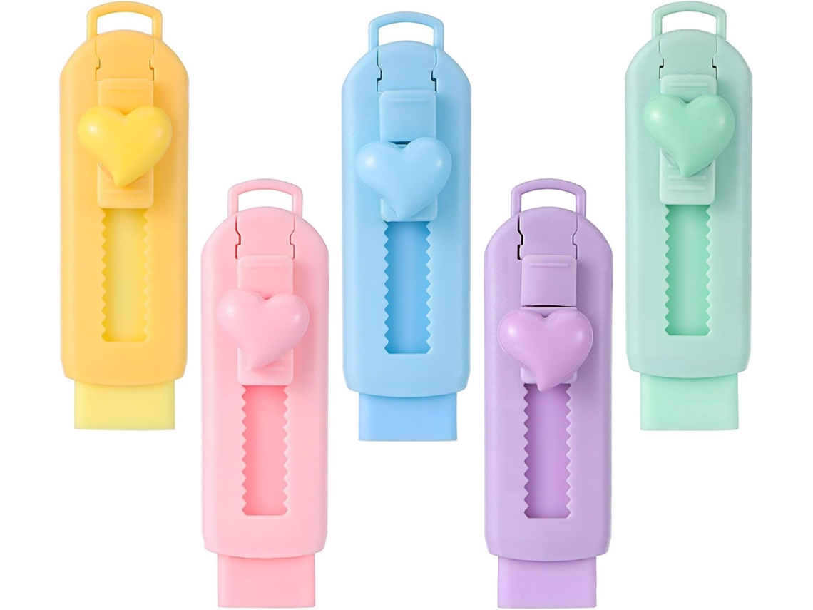 Conjunto de 5 Borrachas Retráteis para Lápis, para Material Escolar CHABERLU