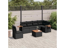Vidaxl 7 Pcs Conjunto De Sofás P/ Jardim C/ Almofadões Vime Pe Preto