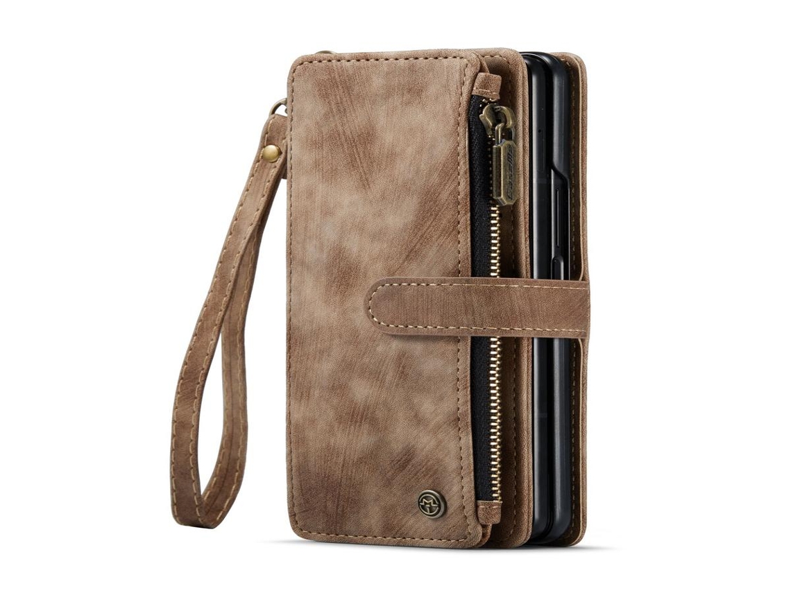 Lurelia Estojo Flip Iphone 14 Plus 3-em-1 Cordão Suporte Porta-cartões Couro Pu Tpu Castanho Slim