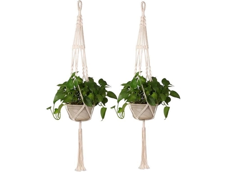 Cabide de planta macrame, corda de planta forte, corda de algodão pendurada para decoração de jardim de varanda, 89 cm, 2 peças DLZAOAO