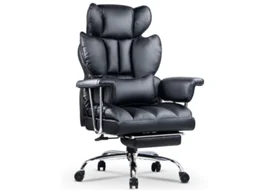 Cadeira de escritório ergonómica BOTIFLY cadeira de chefe executiva grande em couro PU com apoio para os pés com almofada de apoio lombar Preto
