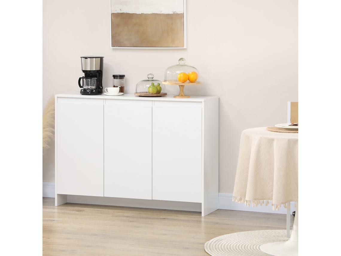 Móvel Aparador com 3 Portas Prateleiras Ajustáveis ​​e Suporte Fecho Suave para Televisores 120x35x85 Cm Branco
