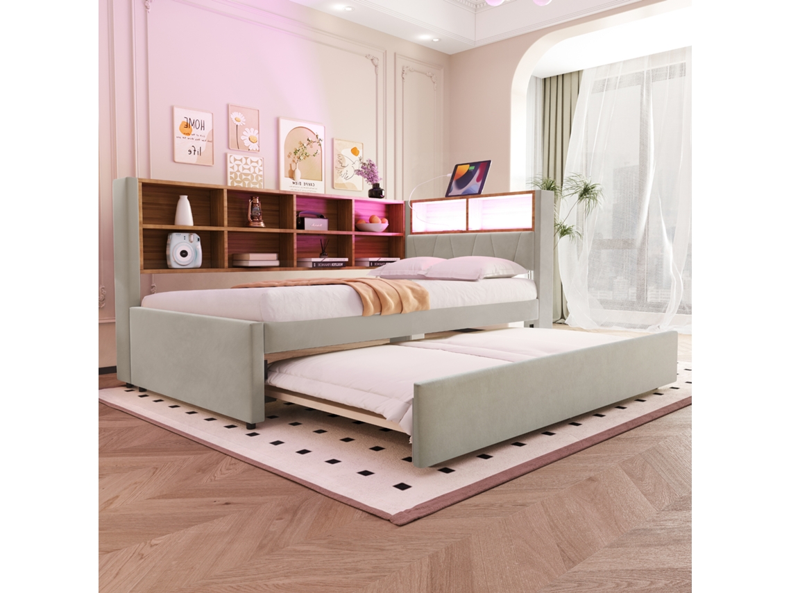 Sofá Cama 90x200 Solteiro Com Led Tomadas Poltrona Cinza Claro