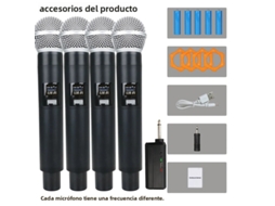 Microfone Sem Fio Preto, Driver Dinâmico de Mão de 58 Tubos, 2.4g MDUG (4 Unidades)