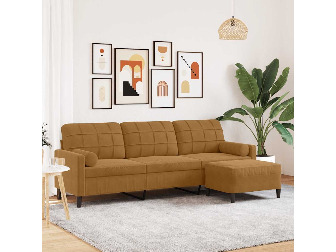 Vidaxl Sofá De 3 Lugares Com Apoio De Pés 210 Cm Veludo Castanho
