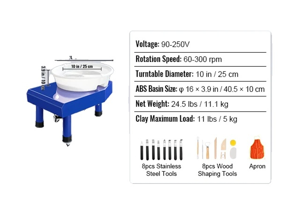 Roda De Oleiro, Turntable De 10 Polegadas, Velocidade Ajustável De 60-300 Rpm