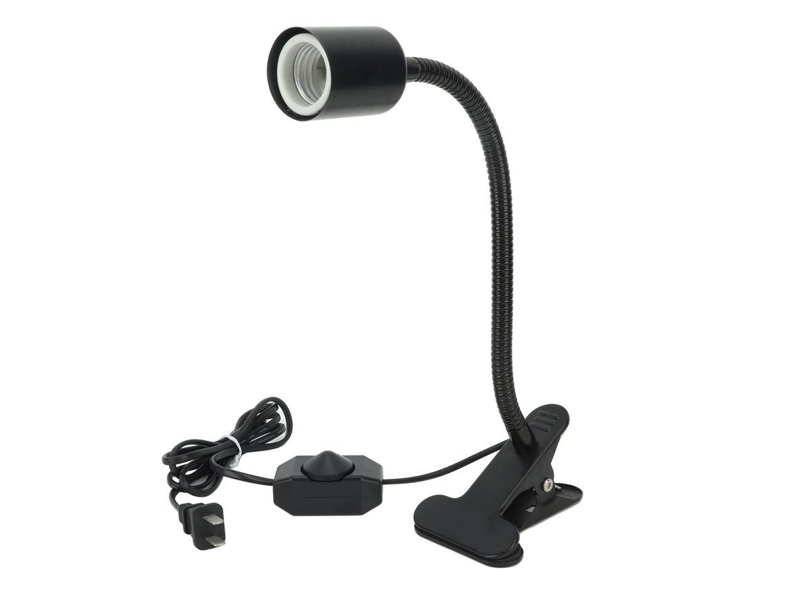 Suporte preto para luz de animais de estimação com plugue americano 85-265 V, com clipe e interruptor ajustável para répteis.