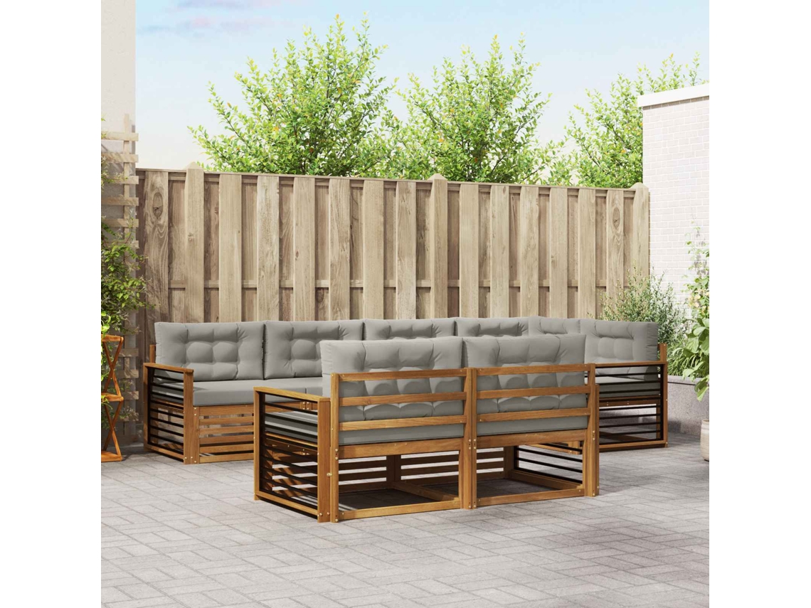 Vidaxl Conjunto De Sofás Para Exterior 7 Pcs Cinza Natural E Claro