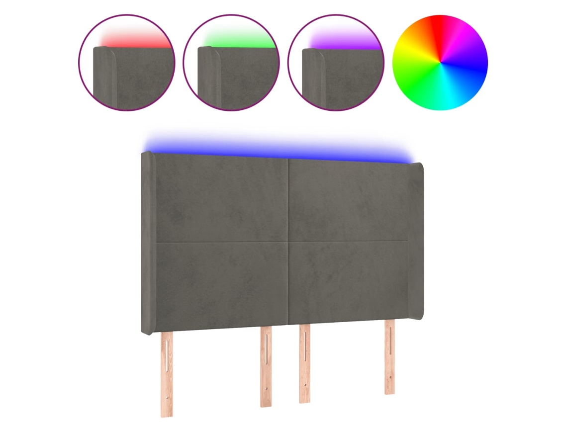 Led Headboard, Led Headboards Vidaxl Cinzeto Veludo (147 X 16 X 118/128 Cm)
