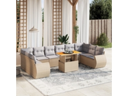 Conjunto de Sofá de Jardim 11 Peças C/ Almofadões Vime Pe Bege Dkd Home Decor