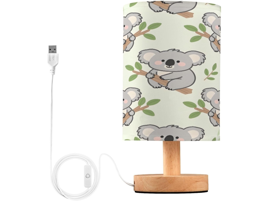 Abajur De Cabeceira Koala Para Quarto, Com Portas De Carregaje USB C, Luminária De Mesa Cabeceira, Luminária De