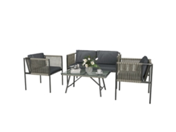 4 - Teiliges Gartenmöbel - Set. 1 Sofa. 2 Armchair. 1 Table With Glasplatte. Cushion. Stahlrahmen. Plastic - Rattan. Gray
