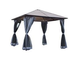 Quiosque com teto de policarbonato, cortinas com rede de proteção, moldura de alumínio, 3x3m, Cinza