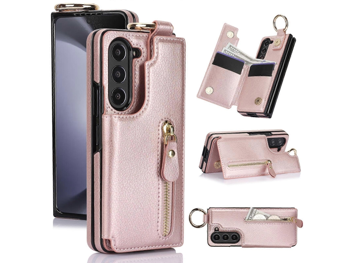 Capa De Couro Com Textura De Lichia, Anel, Zíper E Fivela Dupla Para Samsung Galaxy Z Fold7