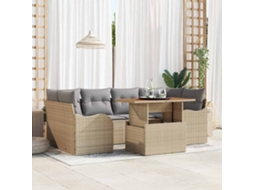 Vidaxl Conjunto De Sofá De Jardim 7 Unid. Bege Rattan Sintético