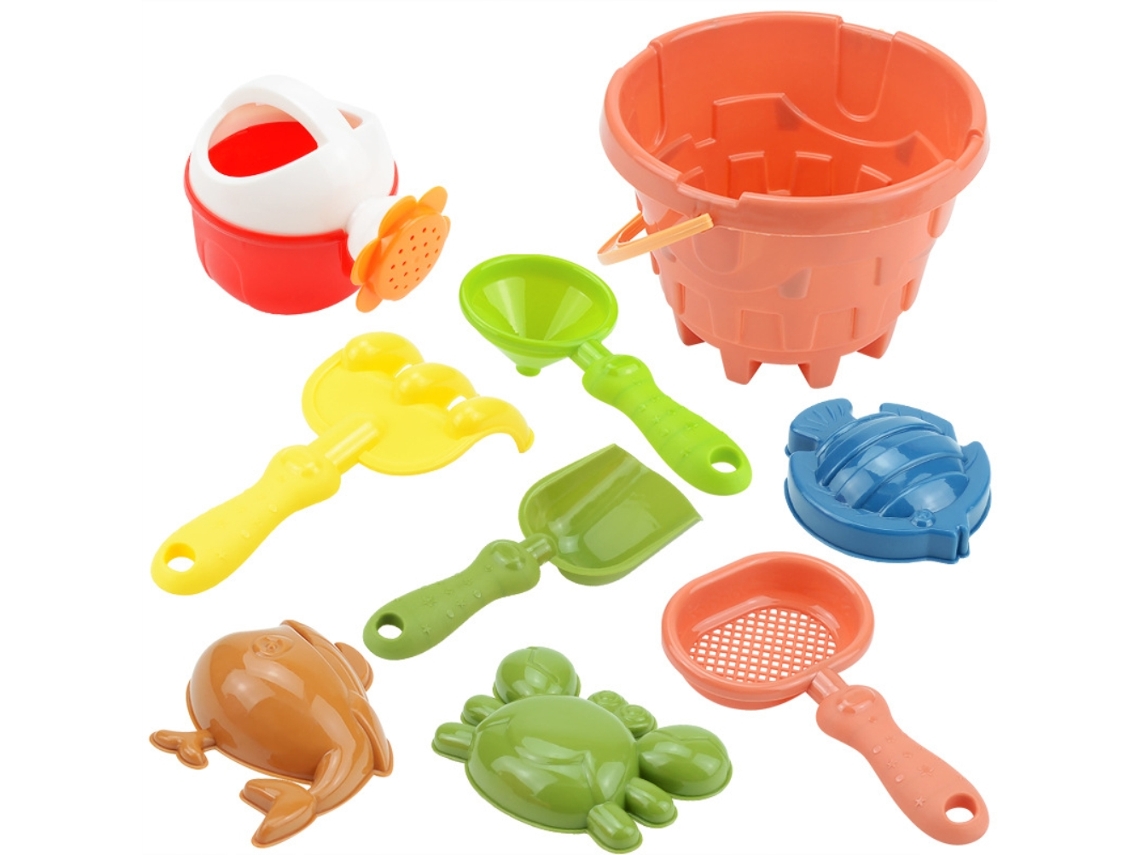 Conjunto De 9 Peças Brinquedos Praia Para Crianças: Moldes Areia, Pá E Balde Brincar Ao Ar Livre No Verão, Em Viagens Na Praia. -aquaforge
