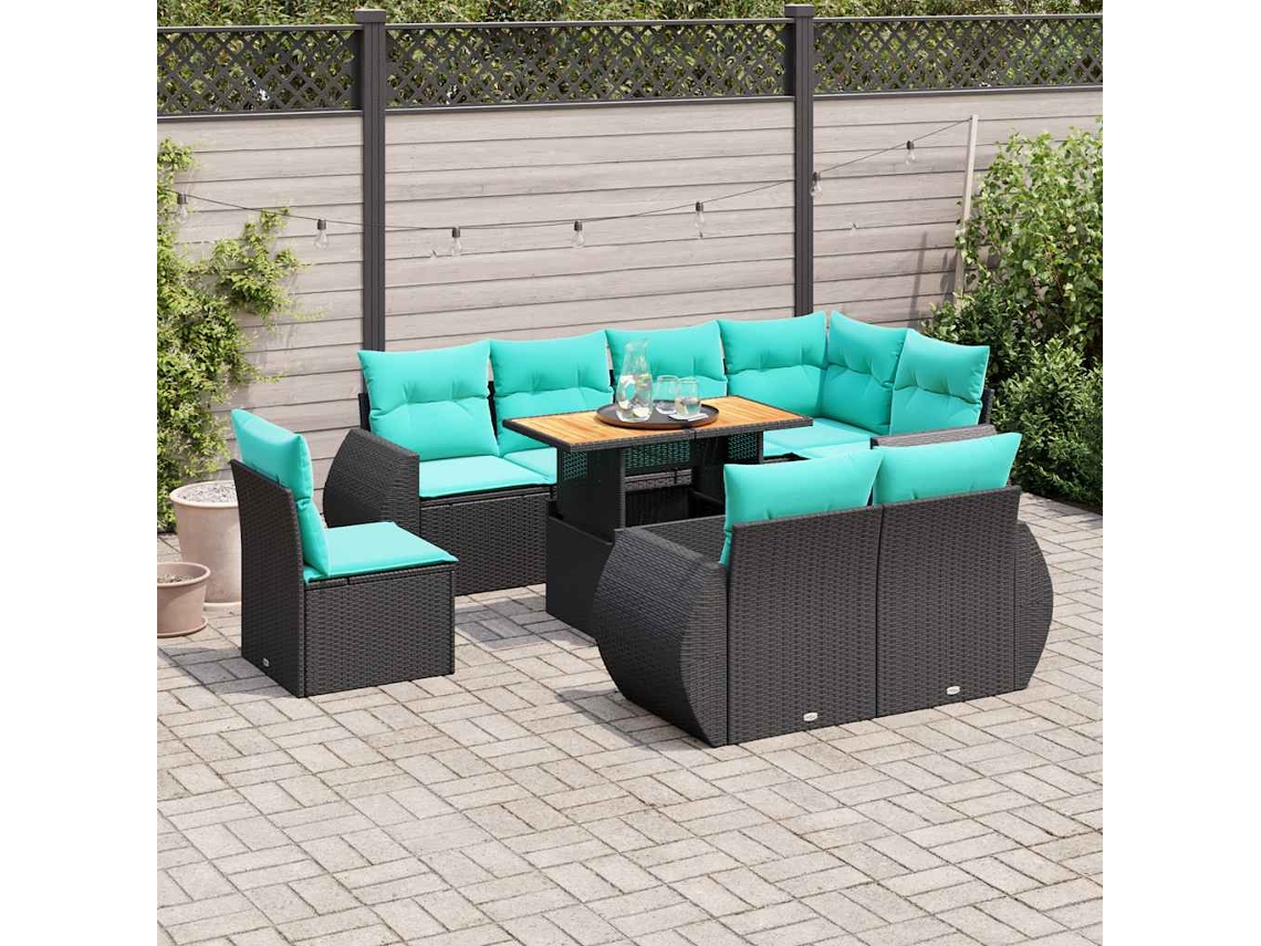 Vidaxl 9 Pcs Conjunto De Sofás P/ Jardim C/ Almofadões Vime Pe Preto
