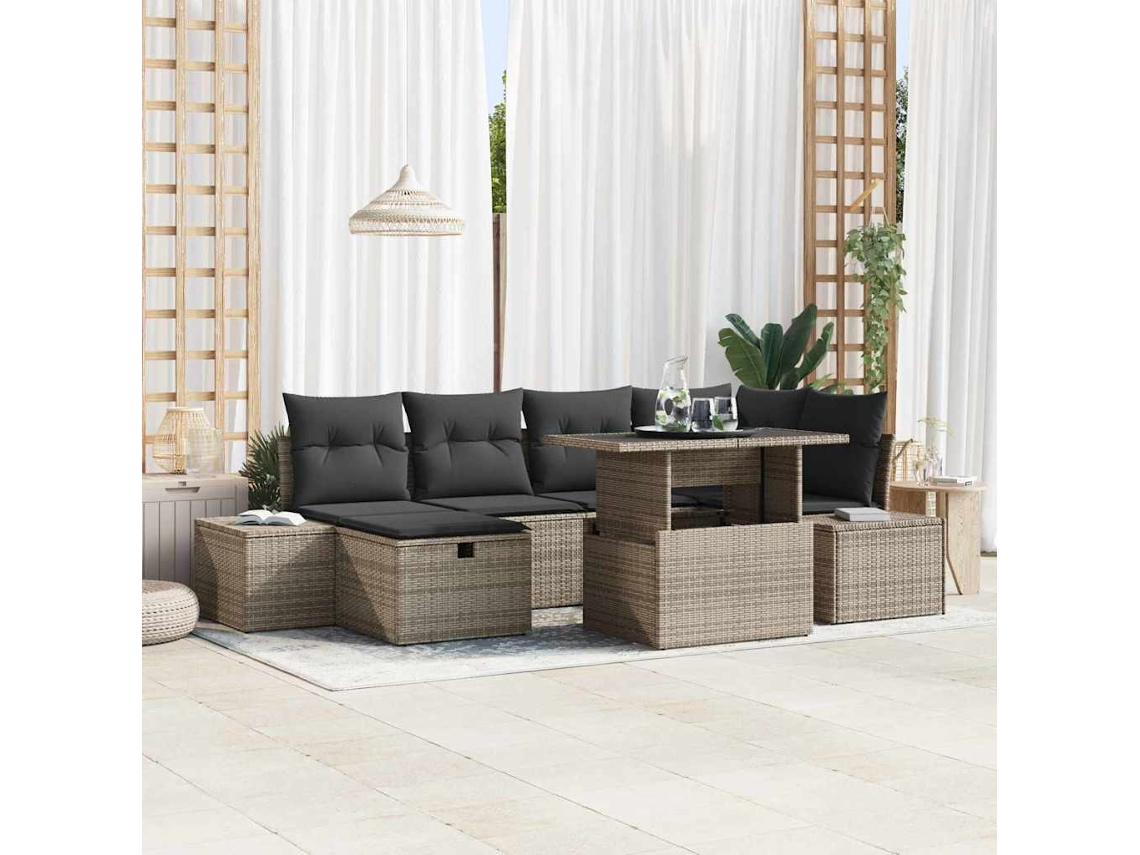 Vidaxl Conjunto De Sofá De Jardim 7 Unid. Cinzeto Vime Pe