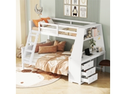 Beliche 90x200+140x200 Escrivaninha Escada Branco Mdf