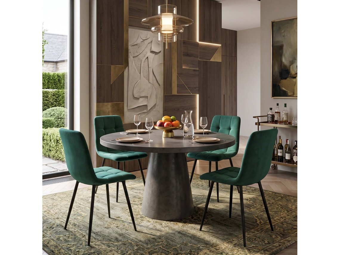 Lazyspace Conjunto De 4 Cadeiras De Jantar Estofadas Em Veludo 46x44x86 Cm Com Pés De Metal Modernas - Verde Escuro