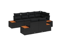 Maison Exclusive - Conjunto De Sofá De Jardim Com Almofada 7 Pcs Preto Polirattan