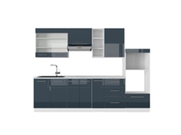 Cozinha Fame-Line, 280 cm, Mármore PT, azul escuro brilhante/branco, VICCO