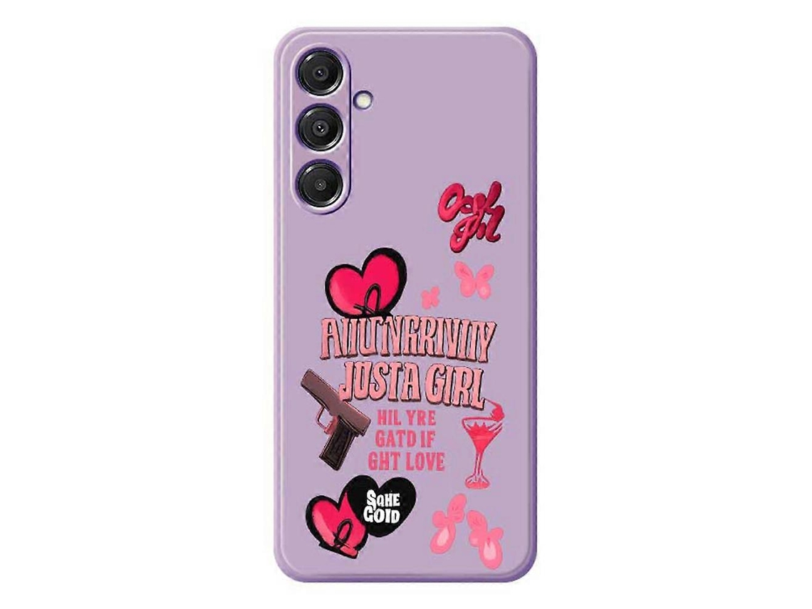 Capa Traseira De Tpu Para Samsung Galaxy A16 5g 4g, Com Estampa De Elementos Rosa E Bordas Retas, Roxa