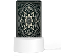Luminária noturna de LED em acrílico com base de plástico encaixável, estampa verde-escura, ideal para cabeceira de cama.