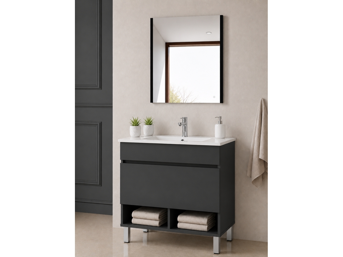 Móvel De Casa De Banho Com Pés Com Lavatório Extraplano Origenbath Nebari Sem Espelho 70x40 Cm Grafite