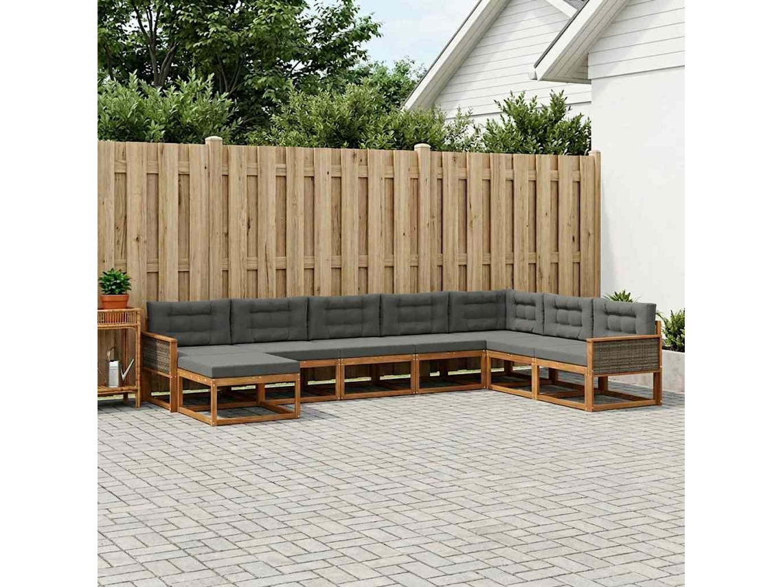 Vidaxl Conjunto De Sofás Para Exterior 8 Pcs Natural E Antracite