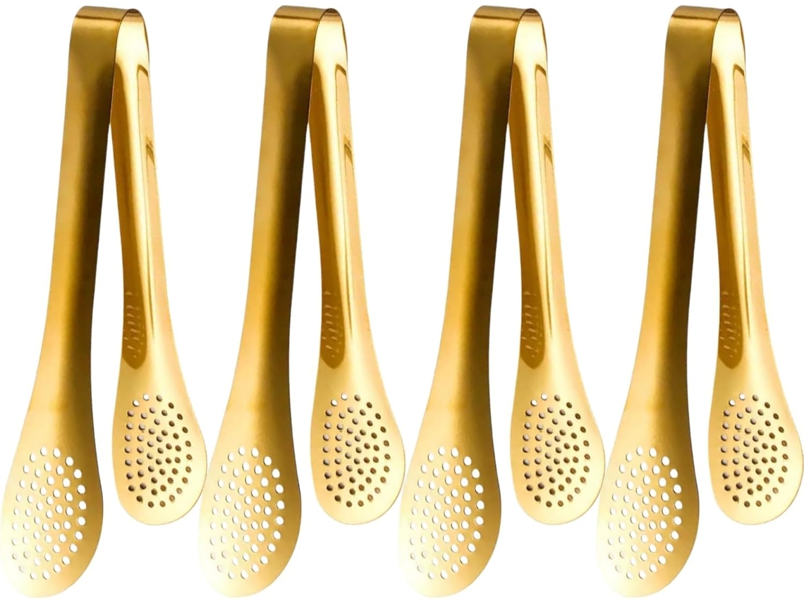 Conjunto De 4 Pinças Aço Inoxidável Banhadas A Ouro, Com 22, 9cm De Comprimento, Ideais Para Cozinhar, Servir Saladas