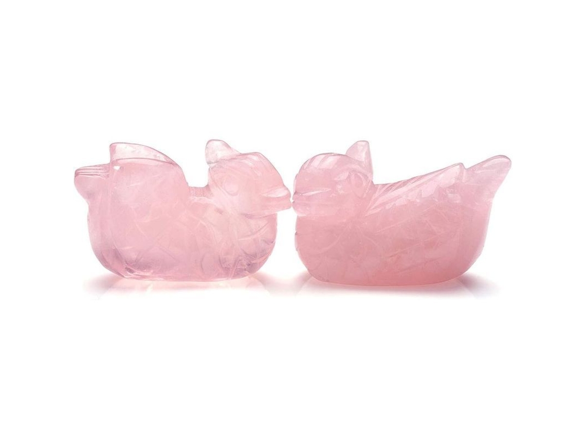 Figuras Fengshui Pato Mandarin De Cuarzo Rosa Y Loto De Aventurina Verde Para Amor Y Suerte Romántica