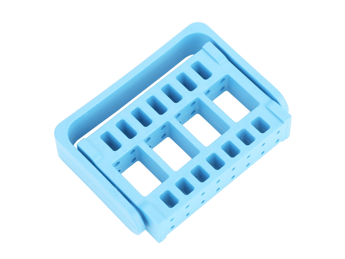 Suporte para brocas dentárias e de unhas com 16 furos para exibição de ferramentas de manicure e consultório, azul claro.