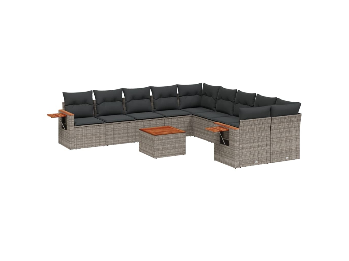 Conjunto de 11 Sofás de Jardim com Almofadões Vime Pe Cinzento MAISON EXCLUSIVE