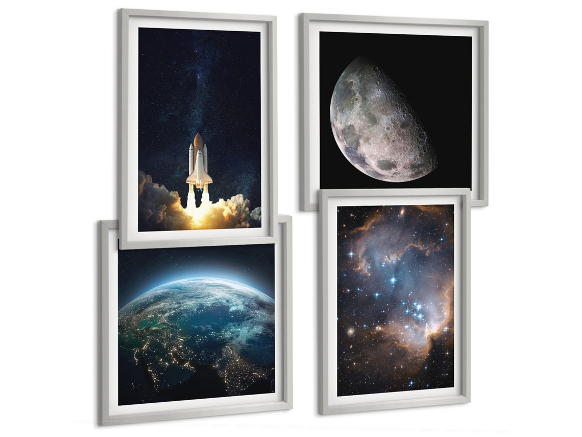 Composição De Quadros Descobertas Espaciais Astronauta Espelharte (4 Peças)