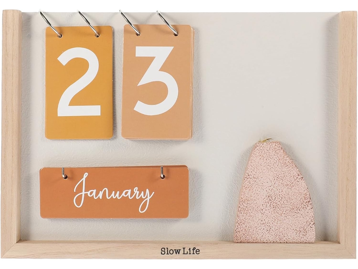 Calendário de Mesa Decorativo Madeira com Mecanismo Manual Virar Páginas, Ideal para Casa Ou Escritório. 28,30