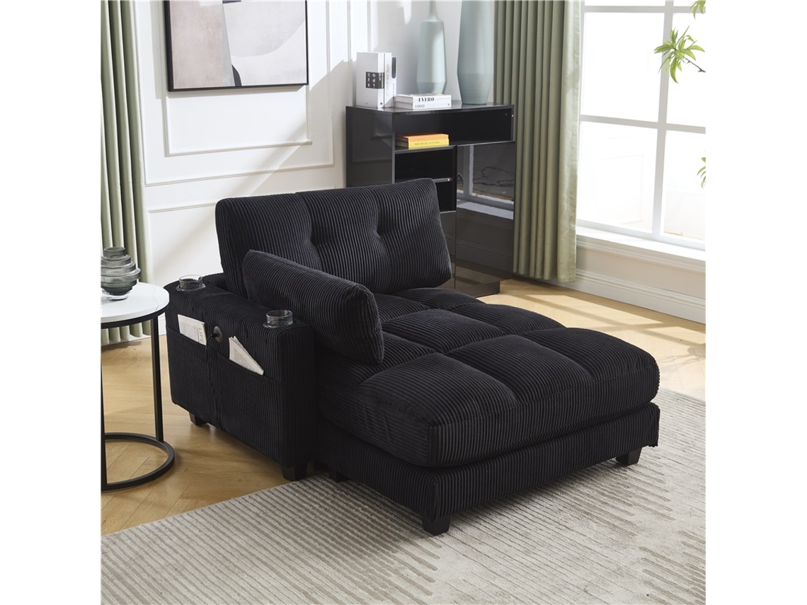Poltrona Com Rodinhas Apoio Cabeça Porta-copos Bolso Lateral Preto