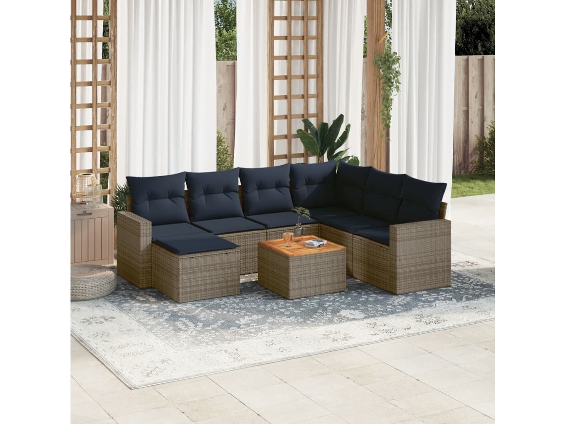 Vidaxl Conjunto De Sofá De Jardim Com 8 Peças E Almofadas Em Rattan Sintético Cinza