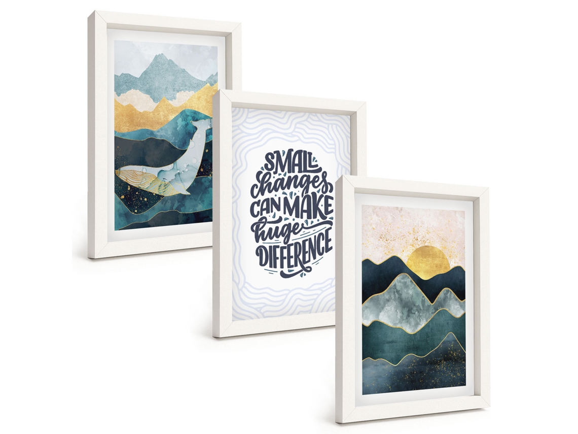 Composição De Quadros Inspiração Abstrata De Montanha Espelharte (3 Peças 20x30 Cm)