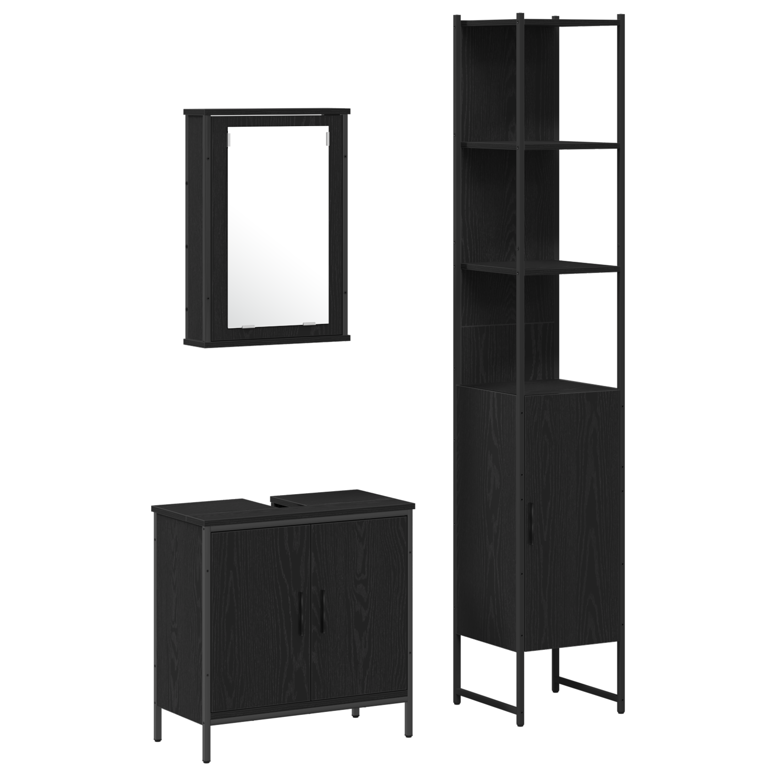 Conjunto 3 Móveis De Banheiro Vidaxl Preto Derivados De Madeira (33 X 33 X 185,5 Cm)