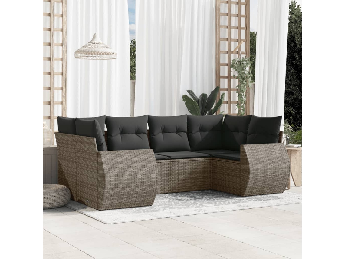 Vidaxl 6 Pcs Conjunto Sofás De Jardim Com Almofadões Vime Cinzento