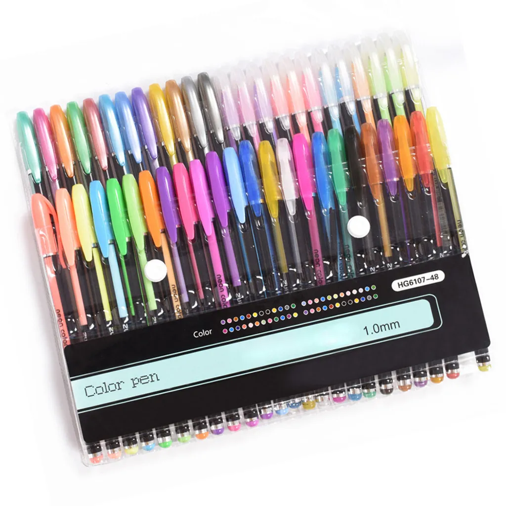 Conjunto de 48 Canetas em Gel Metálicas, Pastel, com Glitter e Neon, Ideais para Livros de Colorir para Adultos AQUAFORGE